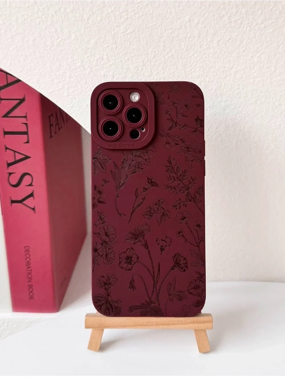 iPhone 13 Pro Case – Wine Red Floral Vintage TPU